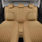 CAR PASS Faux Leather Seat Covers Full Set, Quilting Waterproof Premium Automotive Seat Cover with 5mm Composite Sponge Inside,Airbag Compatible, Universal for Most Cars Sedan SUV Truck, All Beige