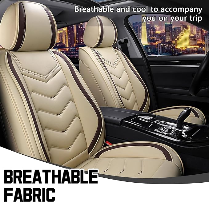 CTDS Car Seat Covers for Ford F-150 2000-2026, Stylish Sport Seat Cover, Premium Nappa Leather Car Seat Cover. Automobile Seat Covers Sets.(Standard 2 Seats/Beige)