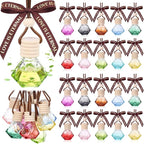 Mudder 50 Pcs Gradient Hanging Car Air Freshener Empty Clear Glass Diffuser Bottles for Essential Oils Perfume Pendant for Women Guests Wedding Favors Employee Appreciation Gifts(Rhombus,Colorful)