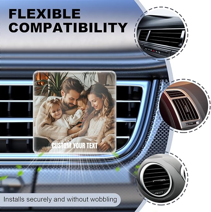 Personalized Car Air Vent Clip, Custom Photo Car Air Freshener Vent Clip with 8 Scents, Decorative Car Accessories Interior, Unique Gift for Couples, Friends & Family (Square)