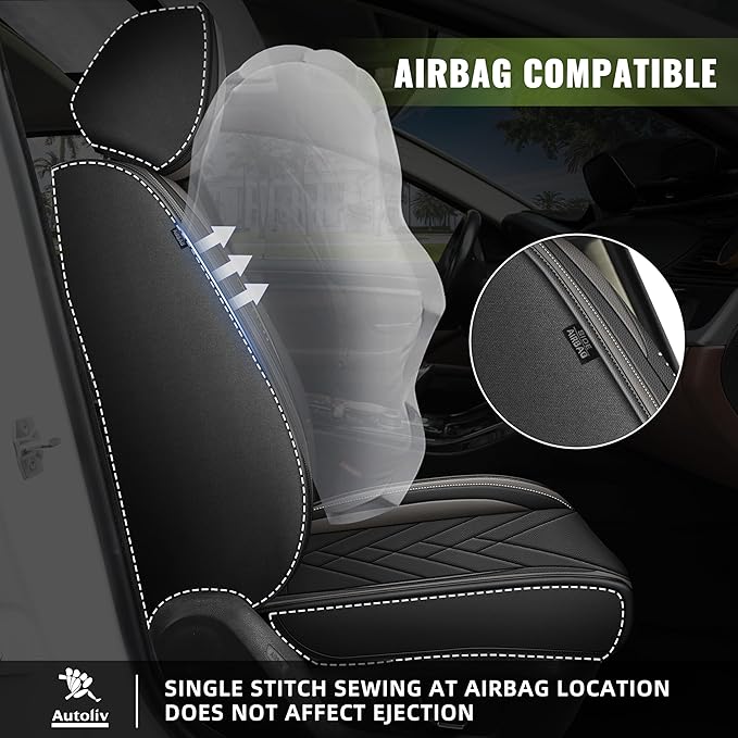 AOMSAZTO Front Seat Covers Fit for Nissan Murano 2011-2025 2026 Waterproof Faux Leather Car Seat Cover Compatible with Airbag(2PCS Front, Black&Grey)