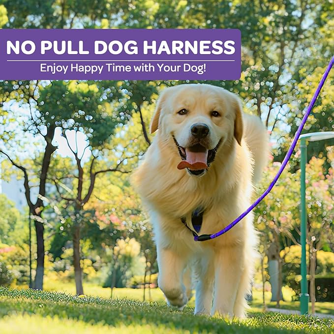 FURRYFECTION Plaid Dog Harness for Large Dogs, Reflective No Pull Adjustable Pet Vest with Front Clip, Leash, Easy Control Handle and Seat Belt, Purple, XL