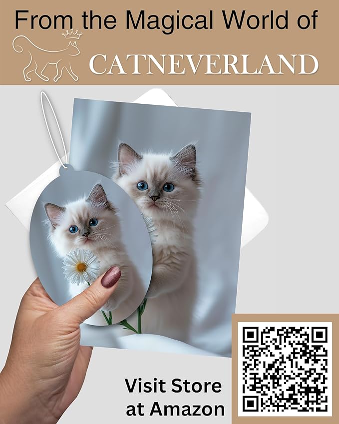Ragdoll Kitten - Cat Car Air Freshener - Cute Hanging Daisy Cat Decor Black Ice Scent, Infusible with Your Own Scent, Pet Safe, Non-Toxic, Freshener for Car, Closet, Office Size - 3x4"