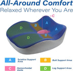 Car Seat Cushion, Ergonomic Memory Foam Car Cushion for Sciatica Pain Relief, Larger Driving Seat Pillow for Short Drivers on Long Drives - Butt Pillow for Truck, Office, Wheelchair - Blue&Gray