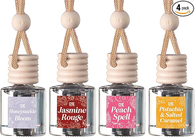 CE Craft Hanging Car Air Freshener – Fragrance Oil Diffuser with Essential Oils – Long-Lasting Aromatherapy Scents for Automobiles – 4 Pack, Designer