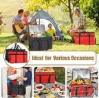 PEASUG 2 Pcs Insulated Bags for Food Delivery, XXXL Pizza Delivery Bags, Large Capacity Cooler Bag Keep Food Warm for Grocery Shopping and Catering, Foldable, Heavy-Duty (Red+ Black)