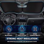 EcoNour 2 Piece Sunshade for Car Windshield, Durable 240T Polyester Car Windshield Shade Blocks UV Rays, Sun Protection for Front Window, Small 29x24, Fits Coupe, Hatchback, Small Sedan, Sports Model