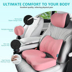 FLORICH 3 PCS Seat Cushion for Carseat Lumbar Support Pillow Car Neck Headrest Pillows Memory Foam Gel Memory Foam Massage Point Seat Pads Pressure Relief Back Cushion for Office Chair(Pink)
