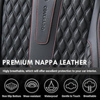 Coverado Car Seat Covers Full Set, Nappa Leather Seat Covers for Car, Waterproof Car Seat Protector with Lumbar Support, Automotive Seat Covers Universal Fit for Most Cars SUV Trucks (Black-Red line)