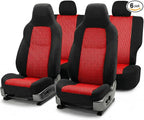 FH Group Automotive Full Car Seat Covers for SUV, Trucks, Sedan and More - Universal Fit Front High Back & Rear Solid Bench Design Interior Accessories - 3D Air Mesh Fabric Center Panel - Red