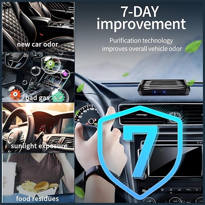 Solar-Powered Car Air Purifier with USB Charging & Ozone Odor Elimination - Portable HEPA Filter-Free Ionizer for Pet Odors, VOCs - Compact, Silent, Best for Car Use (8813 carbon fiber)
