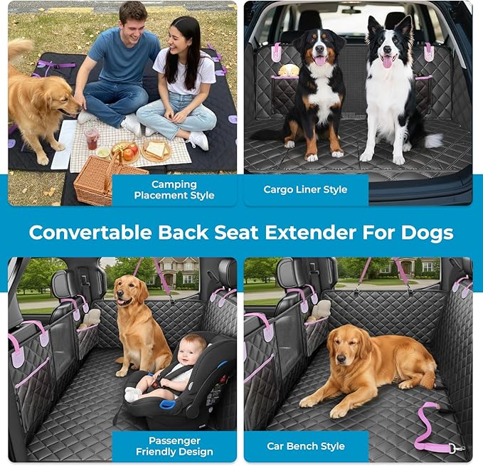 World Trip Dog Car Seat Cover for Back Seat, Hard Bottom 450 LB, 2026 Upgraded Oxford Fabric, Back Seat Extender for Dogs, Mesh Window, Waterproof Scratchproof, Extra Hair Glove, Fits Cars SUVs Trucks