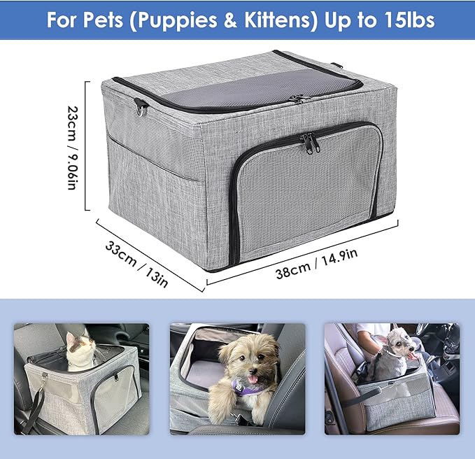 SlowTon Dog Booster Car Seat, Reinforce Metal Frame Safe Pet Car Seat with Seatbelt & Waterproof Pee Pad & Top Cover | Portable Collapsible Puppy Carrier Bag | for Small Dogs Cats (with Soft Pad)