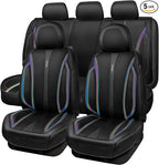 CAR PASS Nappa Leather Car Seat Covers, Durable Waterproof Luxury Universal for SUV Pick-up Truck Sedan, Anti-Slip Driver 5 Seats Covers Full Set with Backrest (Black Chameleon Iridescent Reflective)