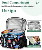 Insulated Lunch Bag for Men & Women, 9L Leakproof Lunch Box Soft Cooler Tote with 5 Pockets, 600D Oxford, EVA Lining, Adjustable Strap for Work, Picnic, Beach&Travel-Corduroy Cactus