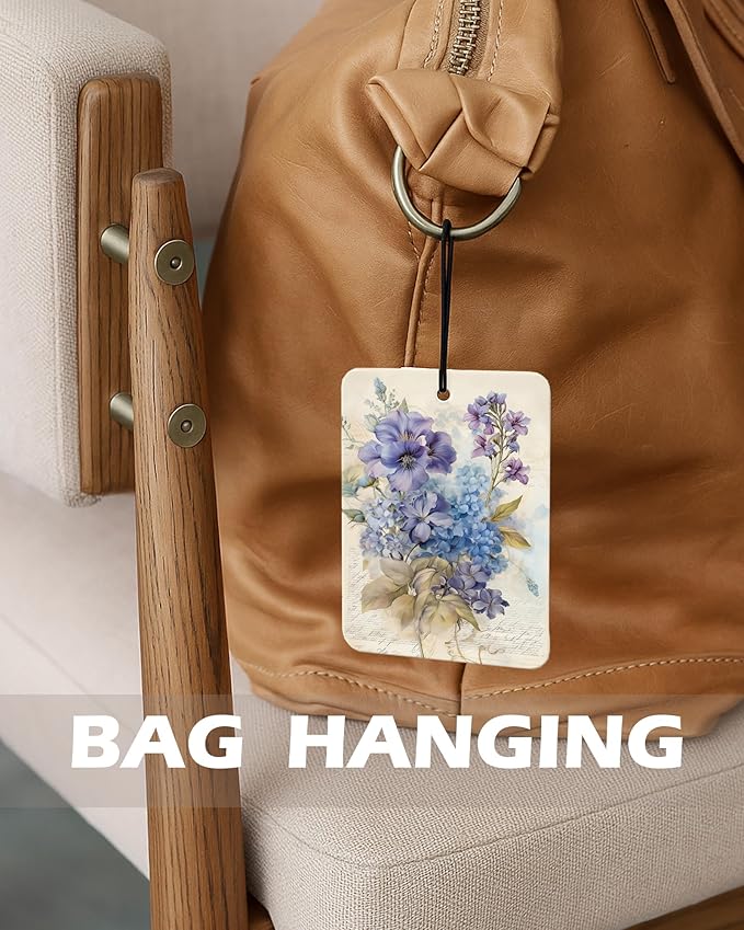 Vintage Purple Floral Cologne Car Air Freshener 4 Pcs, Rustic Hydrangea Violet Campanula Hanging Air Freshener for Cars Bathroom Dorm Books Decor, Cute Flower Accessories Gifts for Women Girls