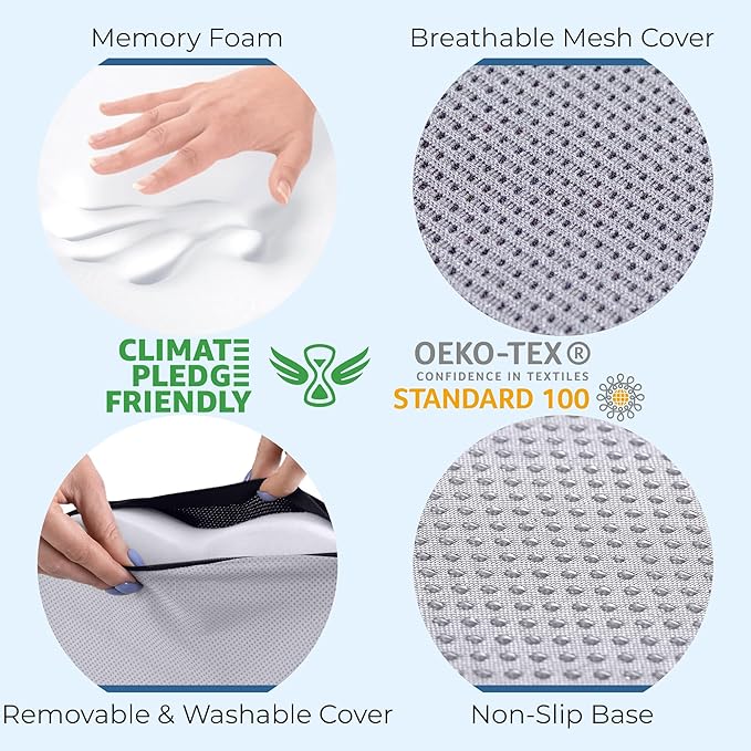 5 STARS UNITED Seat Cushion - Memory Foam Chair Cushion for Tailbone Pain Relief - Ergonomic Support for Coccyx, Sciatica & Butt - Office, Desk & Gaming Chair, Car Seat, Wheelchair, Light Gray