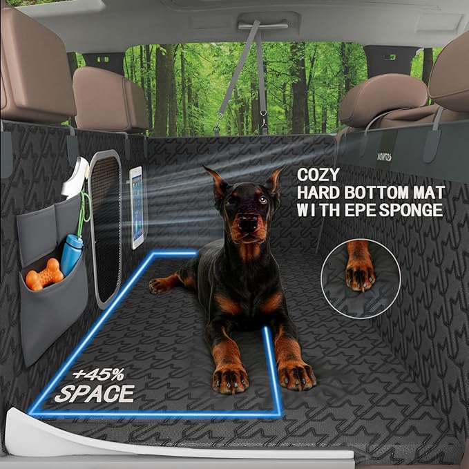 Upgraded Durable Hard Bottom Dog Car Seat Cover with EPE Sponge Cushion,Foldable Dog Rear Seat Protector,Waterproof Dog Hammock for Car, Seamless Dogs Back Seat Extender for Car SUV Truck(L)