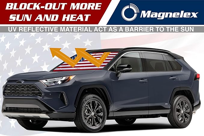 Magnelex American Flag Windshield Sun Shade, High-Resolution Car Sun Shield with Mirror Cut-Out for Automotive Interior Sun Protection Heat Reduction, Folding Car Sunshade - Small