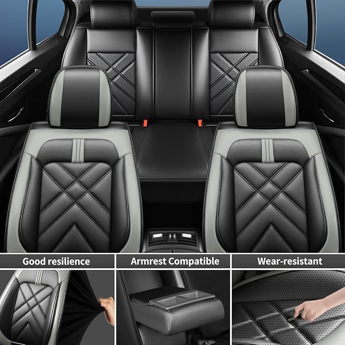 CX-90 Car Seat Covers Custom Fit for Mazda CX-90 2007-2026, Full Coverage Premium Leather Waterproof Breathable Seat Covers, Automotive Seat Protectors, Airbag Compatible(5 Seats, Black Gray)