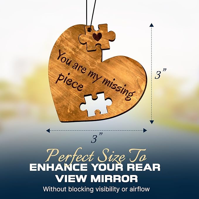 Car Fragrance for 365 Days Freshwood Puzzle Missing Piece ❘ I love you gift ❘ Rear View Mirror Wood Air Freshener ❘ Mirror Hanging Scent ❘ Car Decorative Pendants ❘ Handmade Gift Car Essentials