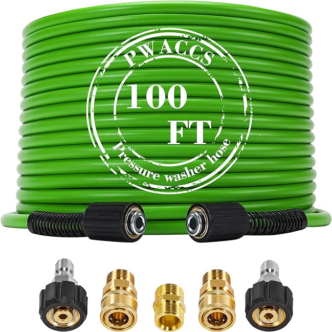 PWACCS Pressure Washer Hose for Power Washer – 3600 PSI Kink Resistant Pressure Washing Extension Hose 100 FT x 1/4" – Universal Electric Power Wash Hose for Replacement – Compatible with M22 Fittings