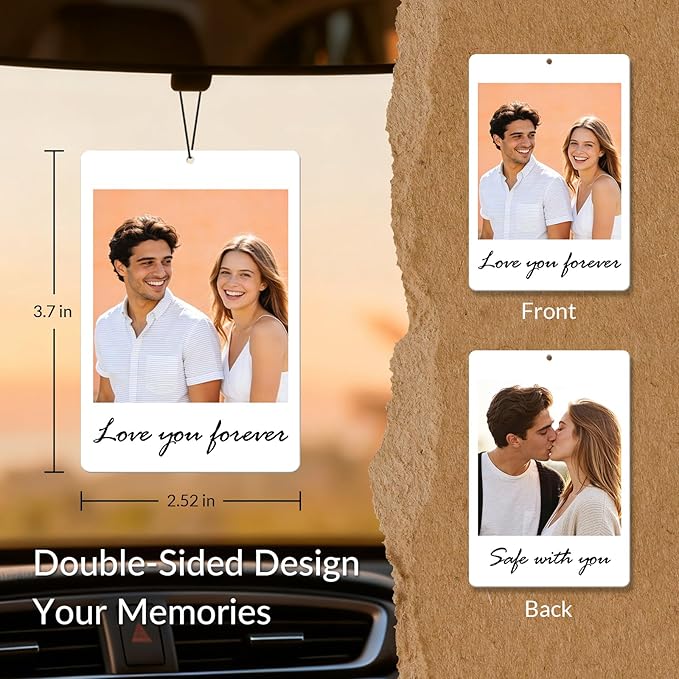 HINFKA Custom Air Fresheners with Picture, Personalized Double Sided Photo Air Freshener, Customized Gifts for Men Women Pet Lovers (Instant photo–style design)