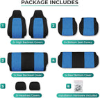 FH Group Automotive Full Car Seat Covers for SUV, Trucks, Sedan and More - Universal Fit Front High Back & Rear Solid Bench Design Interior Accessories - 3D Air Mesh Fabric Center Panel - Blue