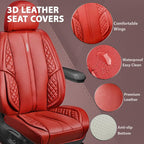 CAR PASS Nappa PU Leather Car Seat Covers Full Set Waterproof Protector Durable Cushioned,Universal Fit for Sedan SUV Pick-up Truck,Anti-Slip Luxury Premium Deluxe(Red)