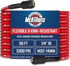 McKillans® Pressure Washer Hose 50 ft - Flexible & Kink-resistant - Steel-Braided & Durable- M22-14mm Stainless Steel Plug - Power Washer Hose - High Pressure 1/4" Inner Diameter - Long 50 ft Reach