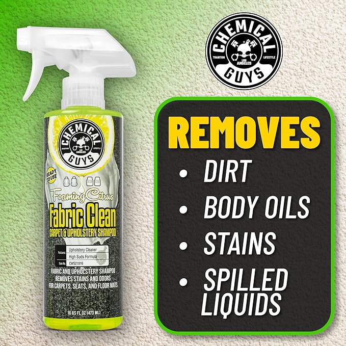 Chemical Guys Foaming Citrus Fabric Clean Carpet & Upholstery Cleaner, Ready to Use, Sprayable (for Carpets, Seats & Floor Mats), Safe for Cars, Home, Office, & More, 2-16 fl oz, Citrus Scent
