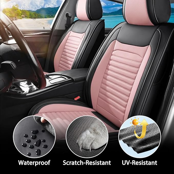 Car Seat Covers Full Set Fit for Toyota Corolla Cross 2022-2025,2026, Premium Faux Leather Car Seat Protector,Breathable Anti-Slip Full Wrapping Edge Seat Covers(Black&Pink,Full Set)