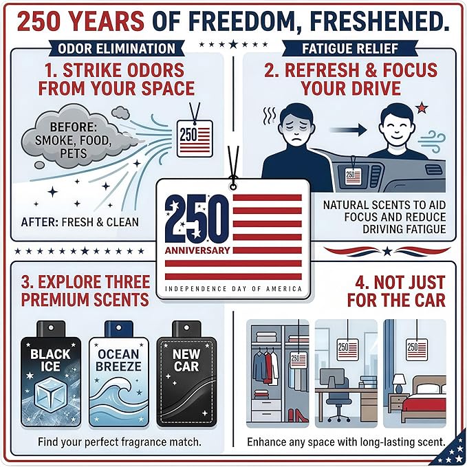 9Pcs USA 250th Anniversary Car Air Freshener, 1776-2026 Semiquincentennial Commemorative Hanging Ornament, Patriotic Double-Sided Scented Tablet, 2026 Independence Day Souvenir Gifts (Style 3)