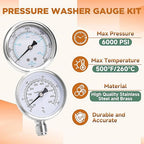 RIDGE WASHER 2-in-1 Pressure Washer Gauge, Stainless Steel Power Washer Gauge Temperature Gauges, 3/8 Inch Quick Connect, 6000 PSI
