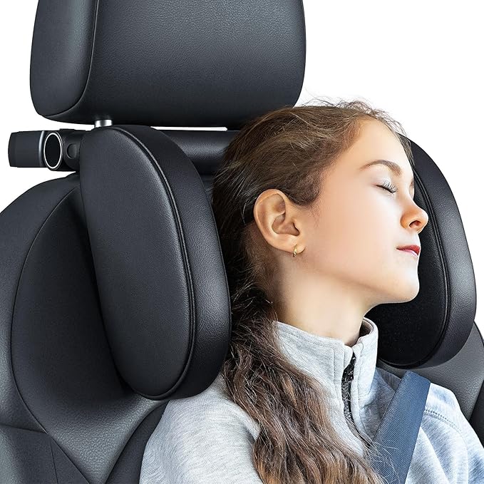 QRabbit Adjustable Car Headrest Pillow, U-Shaped Head Support Neck Pillows, Car Travel Sleeping Headrest Pillow for Kids & Adults Head Support, Only Suitable for Car Seat with 2 Poles