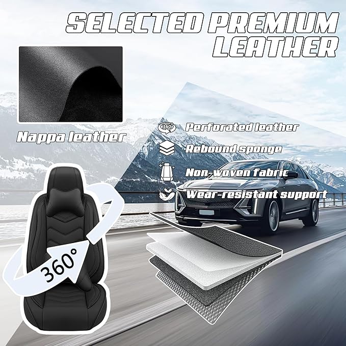 Car Seat Covers Fit for Infiniti g37 2000-2026, Stylish Sport Seat Covers, Waterproof Wear-Resistant Premium Nappa Leather Car Seat Cover.(2 Pcs Front with Pillow/Pure Black)