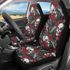 Skull Red Rose Car Seat Covers Universal Front Car Seats Anti-Slip Back Fabric Removable Automotive Accessories Suitable for Cars, SUV and Trucks