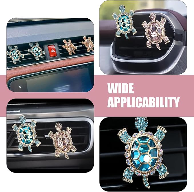 2 PCS Sea Turtles Car Air Fresheners Vent Clips, Cute Sea Turtles Decor Ocean Themed, Glamorous Turtle Car Accessories for Women, Refillable Interior Decoration Outlet Diffuser (Pink)