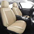 Chezope Car Seat Covers Full Set, Beige Leather Seat Covers, Breathable Front and Back Car Seat Protectors, Wear-Resistant Seat Covers Universal Fit for Most Cars SUV Truck (Beige-Stripes-B, Full Set)