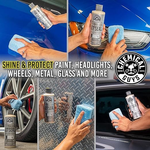 Chemical Guys JetSeal Sealant and Paint Protectant Kit with 2 Applicator Pads: Durable Synthetic Protection for Cars, Trucks, Motorcycles, RVs, and More, Creates High Gloss Mirror Shine Finish