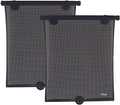 Nuby 14" Roller Vehicle Side Window Sun Protection Shade for Baby | 2 Pack | Pull Down with Suction Cups and Press Button Roll Up | Black