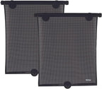 Nuby 14" Roller Vehicle Side Window Sun Protection Shade for Baby | 2 Pack | Pull Down with Suction Cups and Press Button Roll Up | Black