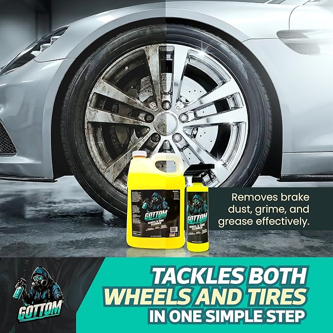 Gottom Wheel & Tire Cleaner - 16 oz – Professional Concentrated Rim & Tire Spray, Fast Acting Brake Dust Remover, Safe for All Surfaces, Brake Dust Cleaner, Grime Remover
