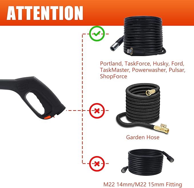 Tool Daily Pressure Washer Gun with Replacement Wand, Turbo Nozzle & 5 Spray Nozzle Tips, Compatible with Some Portland Husky Black Decker Ford Pulsar ShopForce Taskforce Powerwasher Power Washer