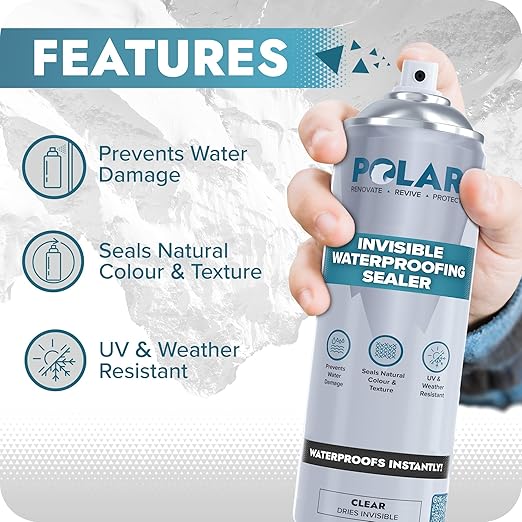 Polar Invisible Waterproof Sealer Clear - 2 x 20 Fl Oz | Instant Waterproof Sealant for Fabric, Concrete, Brick, Wood & Masonry | Long Lasting Protection for Interior & Exterior Surfaces