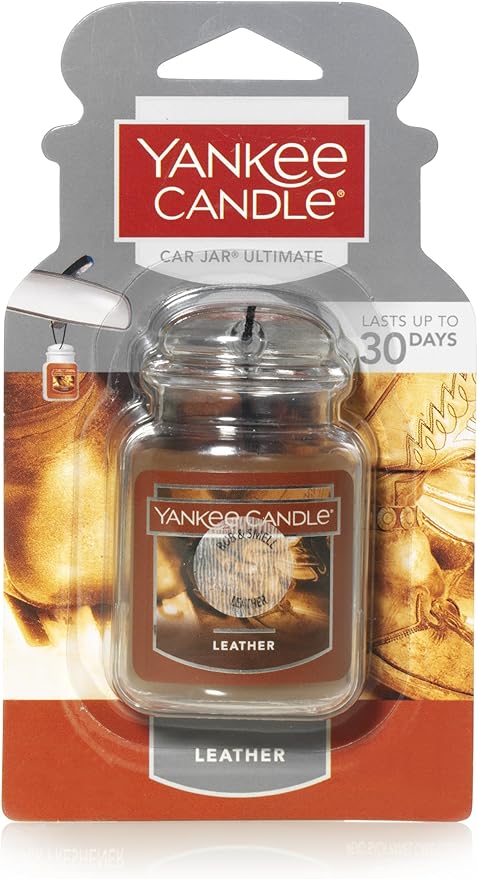Yankee Candle Car Air Fresheners, Hanging Car Jar Ultimate, Neutralizes Odors Up To 30 Days, Leather, 0.96 OZ (Pack of 12)