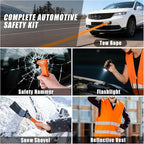 Car Roadside Emergency Kit, Jump Starter with Air Compressor, First Aid Kit, Tow Rope, Roadside Safety Emergency Tool Kit for Women, Men, Teen (Orange)