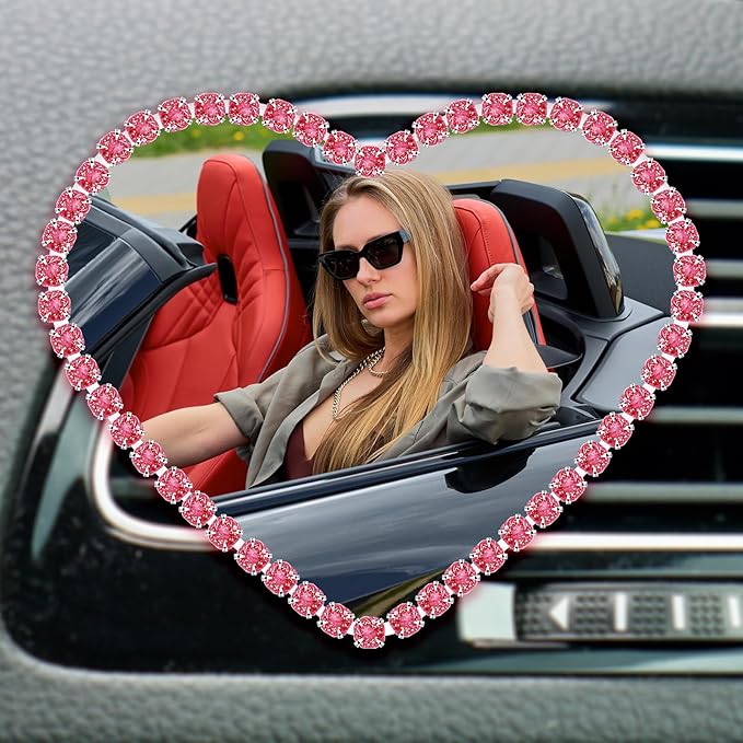 Personalized Car Air Freshener with Photo – Custom Rhinestone Vent Clip & Heart-Shaped Acrylic Picture Frame for Car Interior Decoration Accessories (Red, One Size)