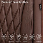 CAR PASS Piping Luxury Faux PU Leather Two Front Car Seat Covers, Waterproof Anti Slip Seat Covers Compatible with Front Seat Armrests,Universal Fit for Suvs,Vans,Trucks,Airbag Compatible, All Brown