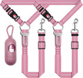 3-Piece Dog Car Harness Set - Retractable, Adjustable, Reflective Dog Seatbelt for Vehicle Headrests - Heavy Duty & High Elastic, Pink